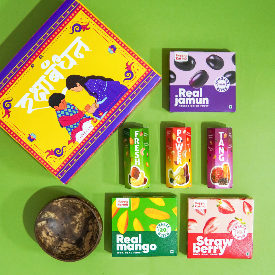 🎁 Raksha Bandhan Gift Hamper 🌿 - Freeze-Dried Strawberry, Jamun, Mango, Dry Fruit Trail Mix & Coconut Bowl | Premium Gift Box | Healthy & Tasty Treats for Sisters and Brothers"