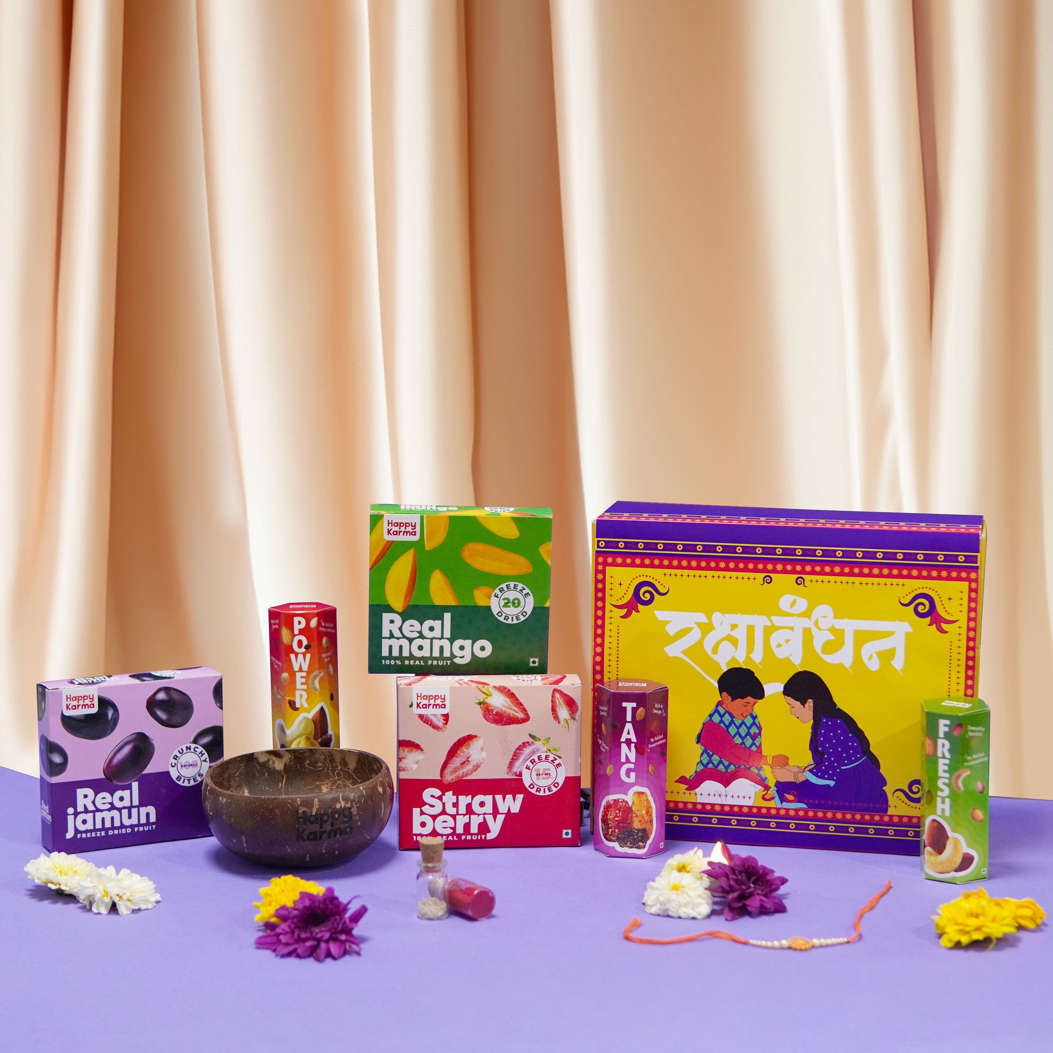 🎁 Raksha Bandhan Gift Hamper 🌿 - Freeze-Dried Strawberry, Jamun, Mango, Dry Fruit Trail Mix & Coconut Bowl | Premium Gift Box | Healthy & Tasty Treats for Sisters and Brothers"