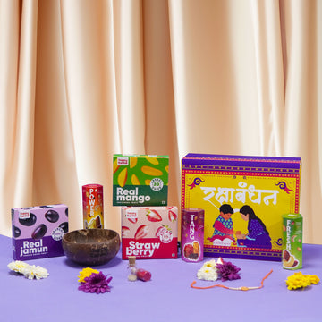 🎁 Raksha Bandhan Gift Hamper 🌿 - Freeze-Dried Strawberry, Jamun, Mango, Dry Fruit Trail Mix & Coconut Bowl | Premium Gift Box | Healthy & Tasty Treats for Sisters and Brothers"